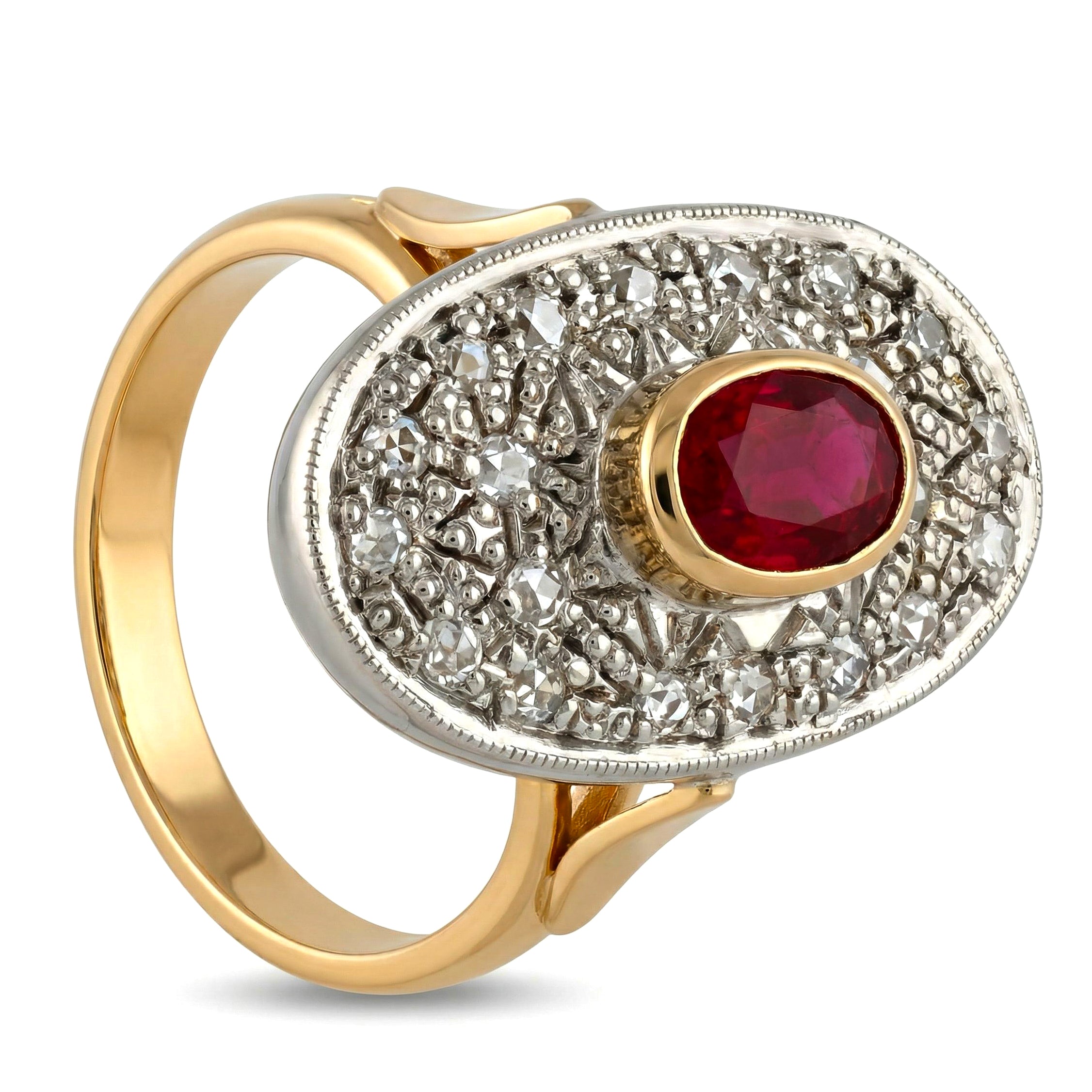 14 carati Oro giallo, Argento 925 - Anello - Rubino- Diamanti