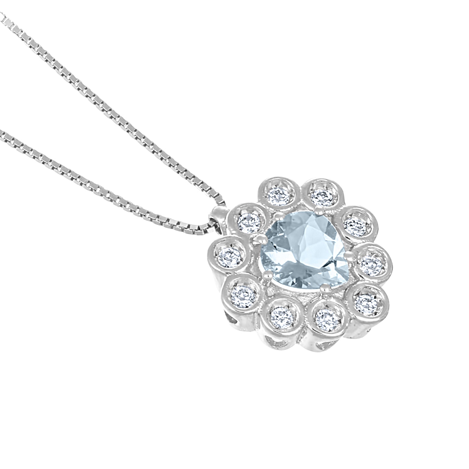 Collana con ciondolo - 18 carati Oro bianco - 0.75ct. tw. Acquamarina - Diamante