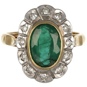 Anello in Oro giallo 14 carati e Argento 800 - Smeraldo  Diamanti