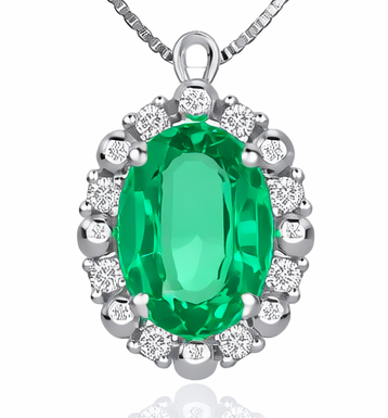 Collana con ciondolo - 18 carati Oro bianco - 0.77ct. tw. Smeraldo - Diamante