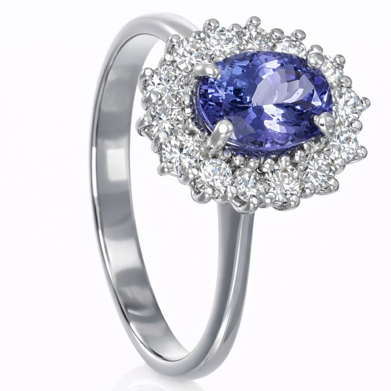 Anello - 18 carati Oro bianco - 1.70ct. tw. Diamante (Naturale) - Tanzanite