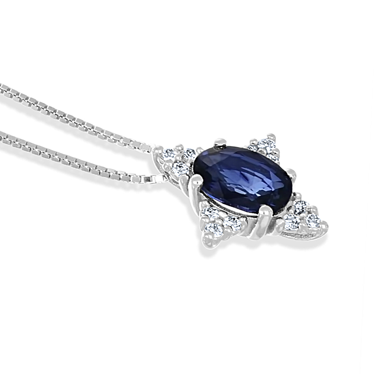 Collana con ciondolo - 18 carati Oro bianco - 1.15ct. tw. Zaffiro - Diamante