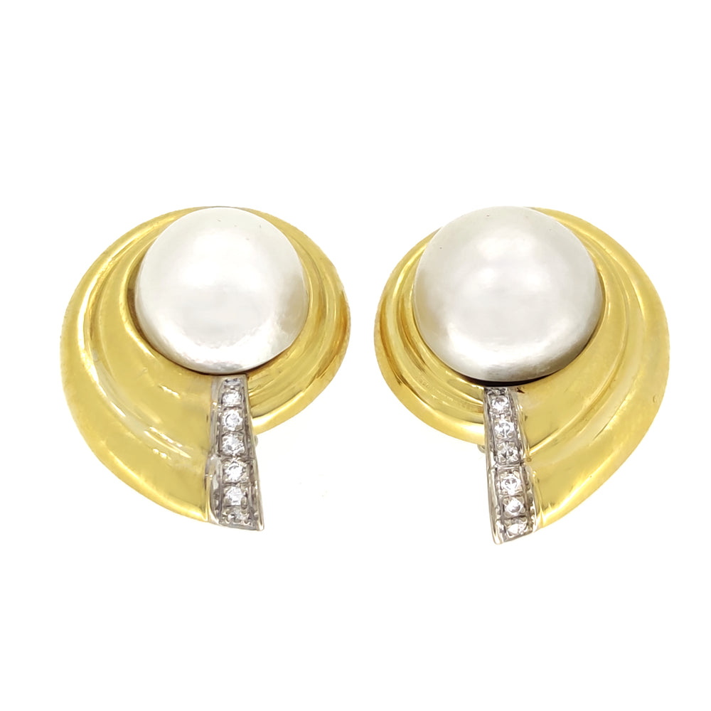 18 carati Oro Giallo, Oro bianco - Orecchini - Perle Mabe 12.86 mm
