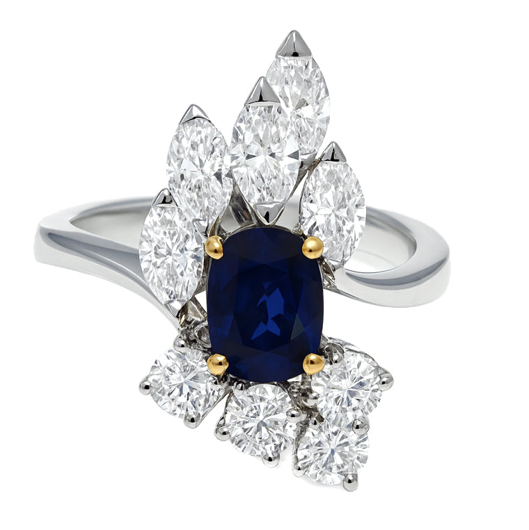 Anello - 18 carati Oro bianco, Oro giallo - 2.05ct. tw. Zaffiro - Diamante