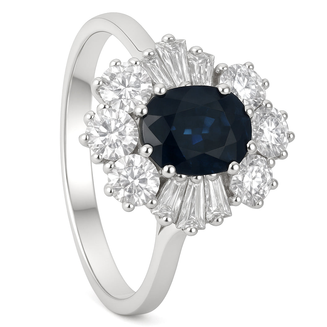 Anello - 18 carati Oro bianco - 2.10ct. tw. Zaffiro - Diamante