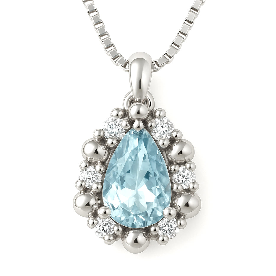 Collana con ciondolo - 18 carati Oro bianco - 0.32ct. tw. Acquamarina - Diamante