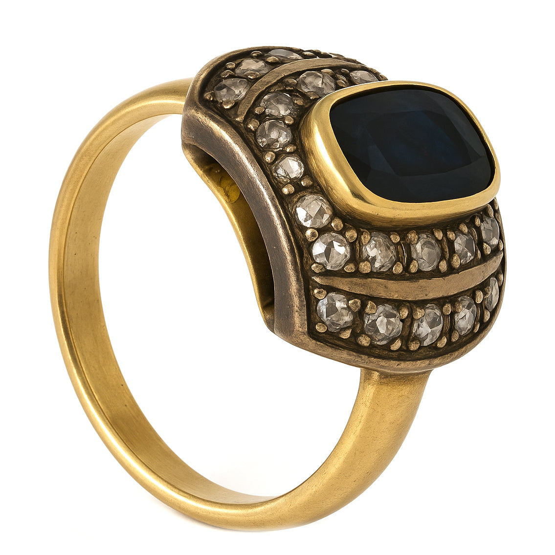 Anello in Oro giallo 18 carati e Argento 800- Zaffiro  Diamanti