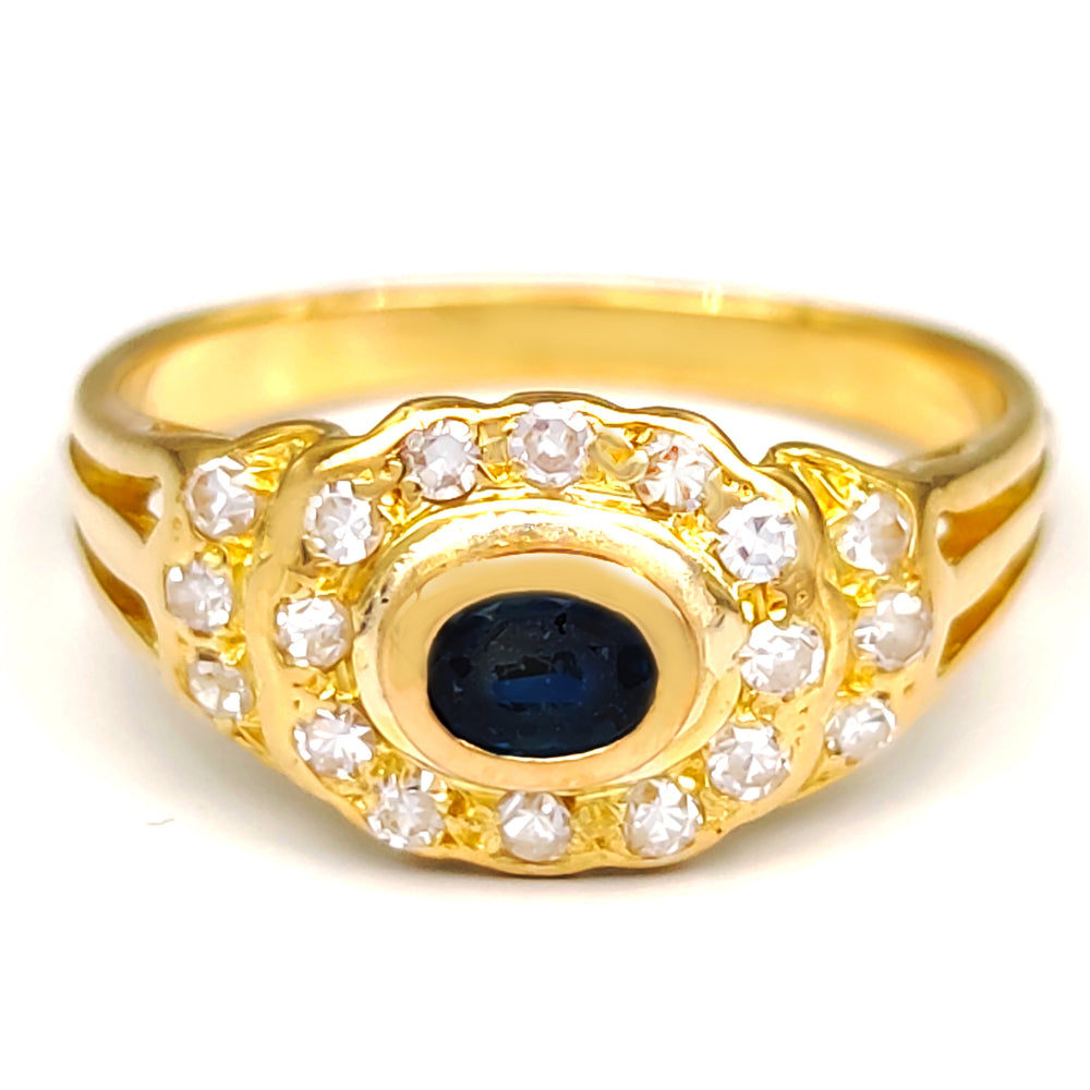 18 carati Oro - Anello Zaffiro - Ct 036 Diamanti
