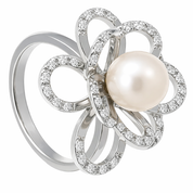 Anello - 18 carati Oro bianco - 0.25ct. tw. Diamante (Naturale) - Perla