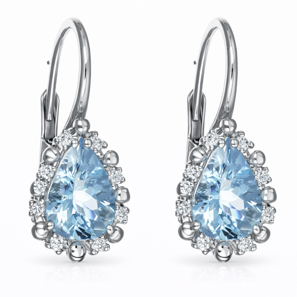 Orecchini - 18 carati Oro bianco - 1.66ct. tw. Acquamarina - Diamante