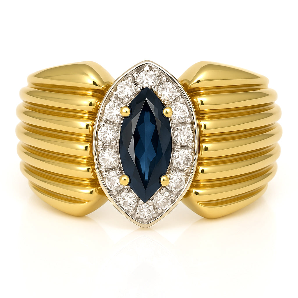 Anello - 18 carati Oro bianco, Oro giallo - 114.00ct. tw. Zaffiro - Diamante