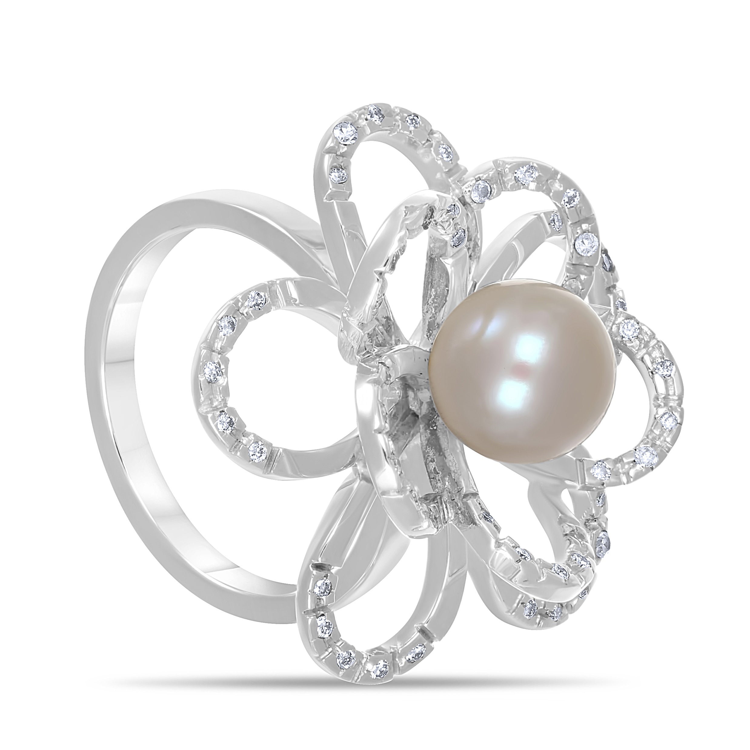 Anello - 18 carati Oro bianco - 0.25ct. tw. Diamante (Naturale) - Perla