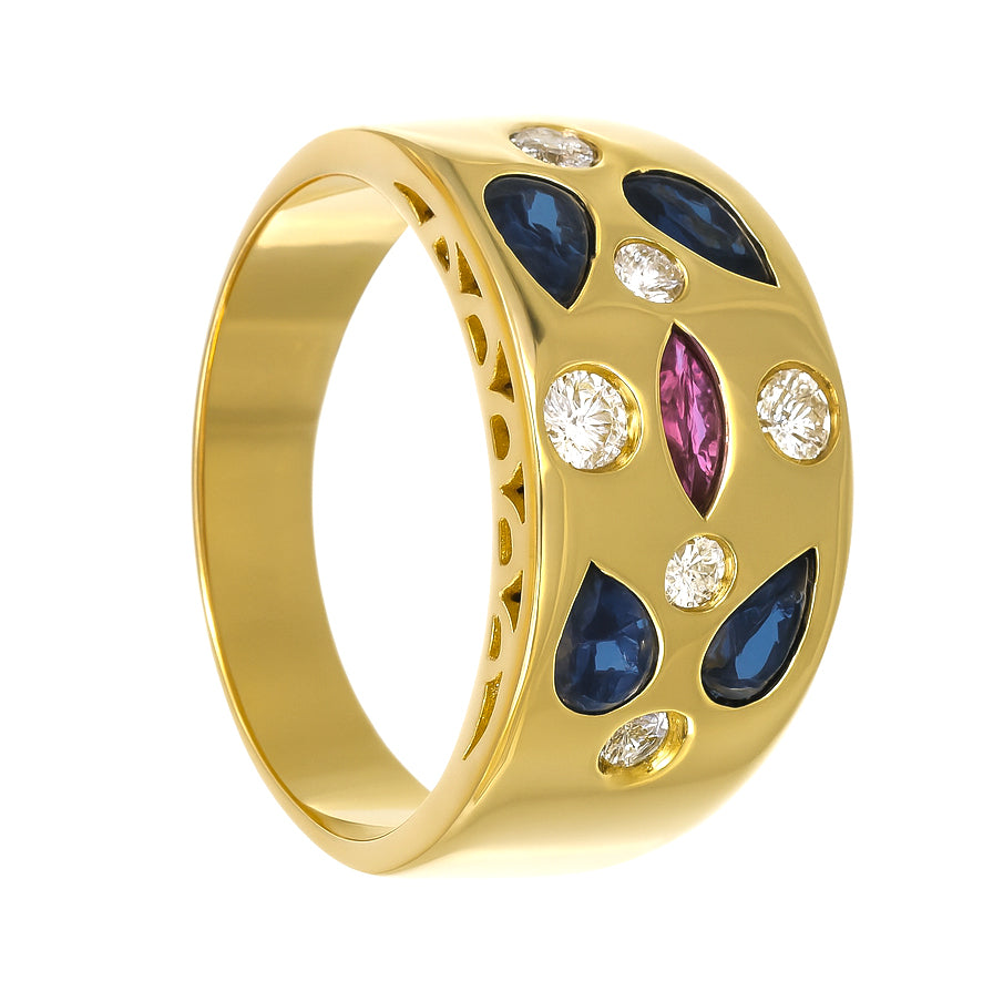 Anello - 18 carati Oro bianco, Oro giallo, Zaffiro - Rubino - diamante - 0.98ct. tw.