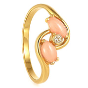 Anello - 18 carati Oro giallo - 0.03ct. tw. Diamante (Naturale) - Corallo