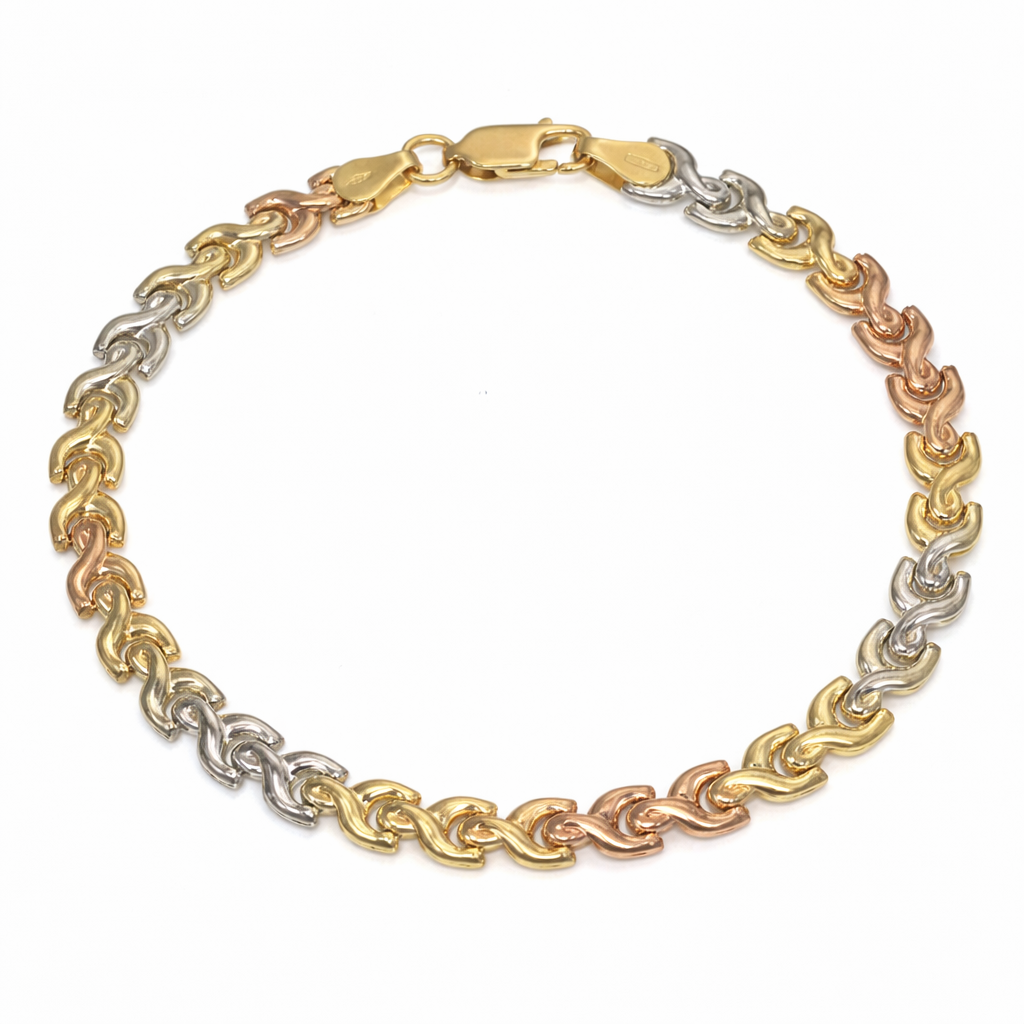 Bracciale unisex in oro giallo, oro bianco e oro rosa 18 carati
