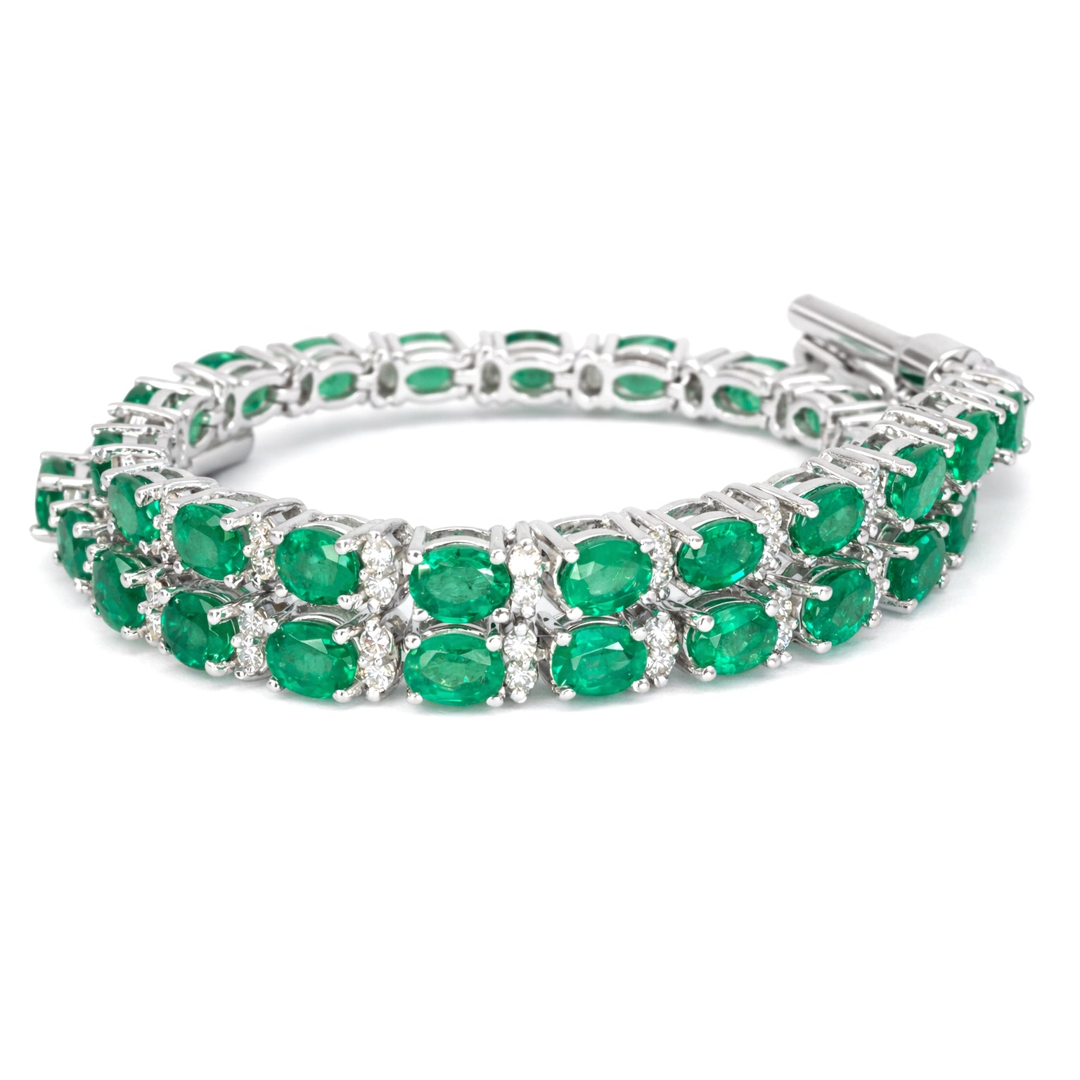 Bracciale - 18 carati Oro bianco - 6.80ct. tw. Smeraldo - Diamante
