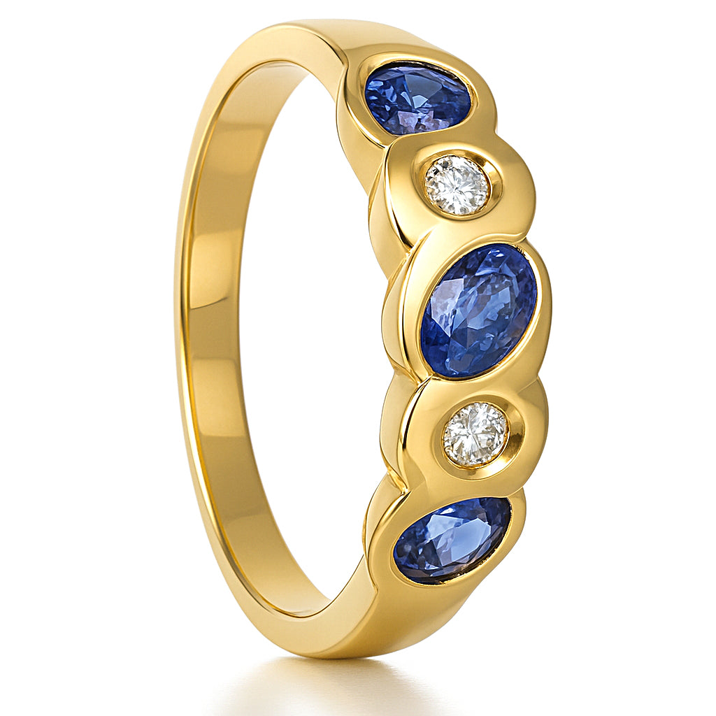 Anello - 18 carati Oro giallo - 0.47ct. tw. Zaffiro - Diamante