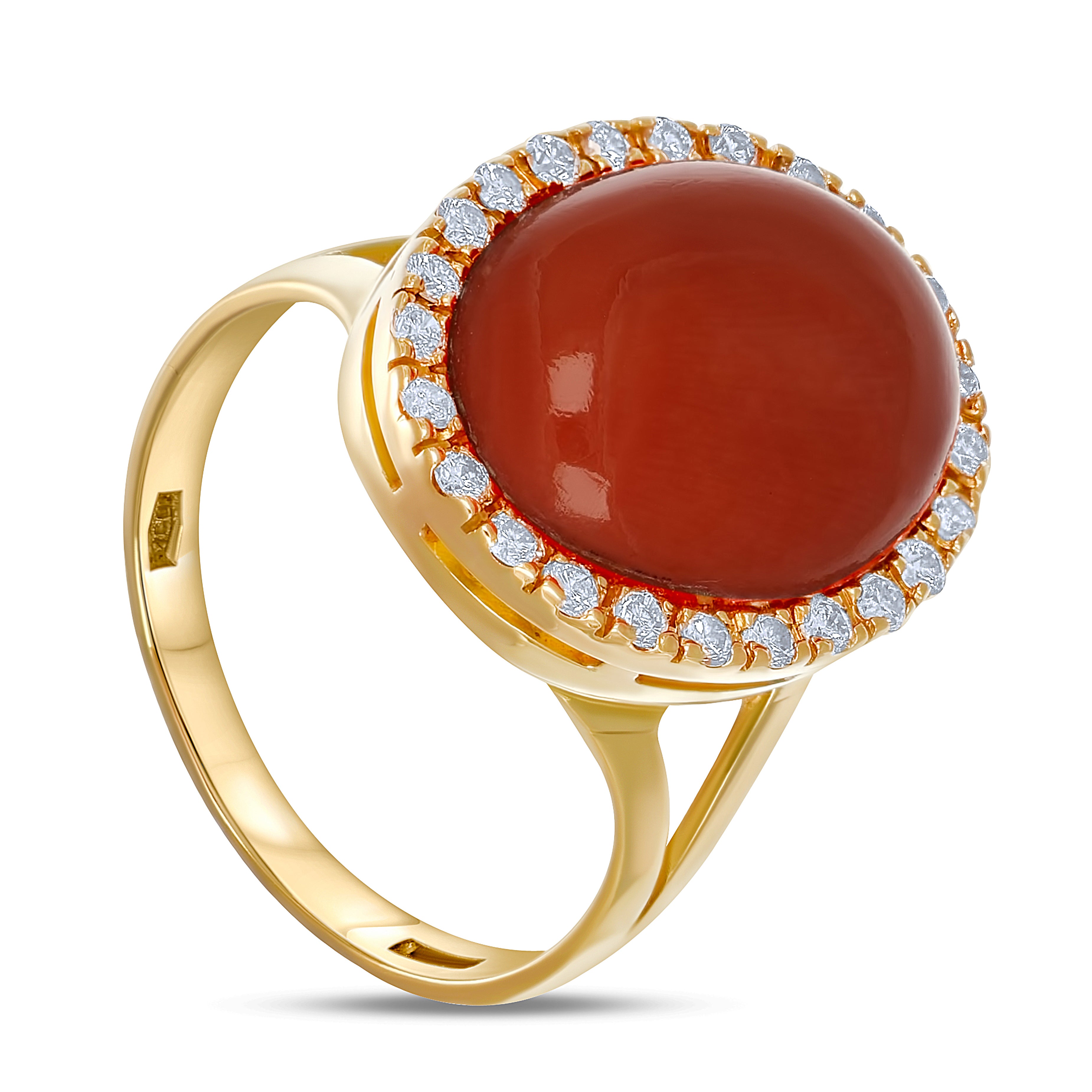 Anello - 18 carati Oro giallo - 0.48ct. tw. Diamante (Naturale) - Corallo