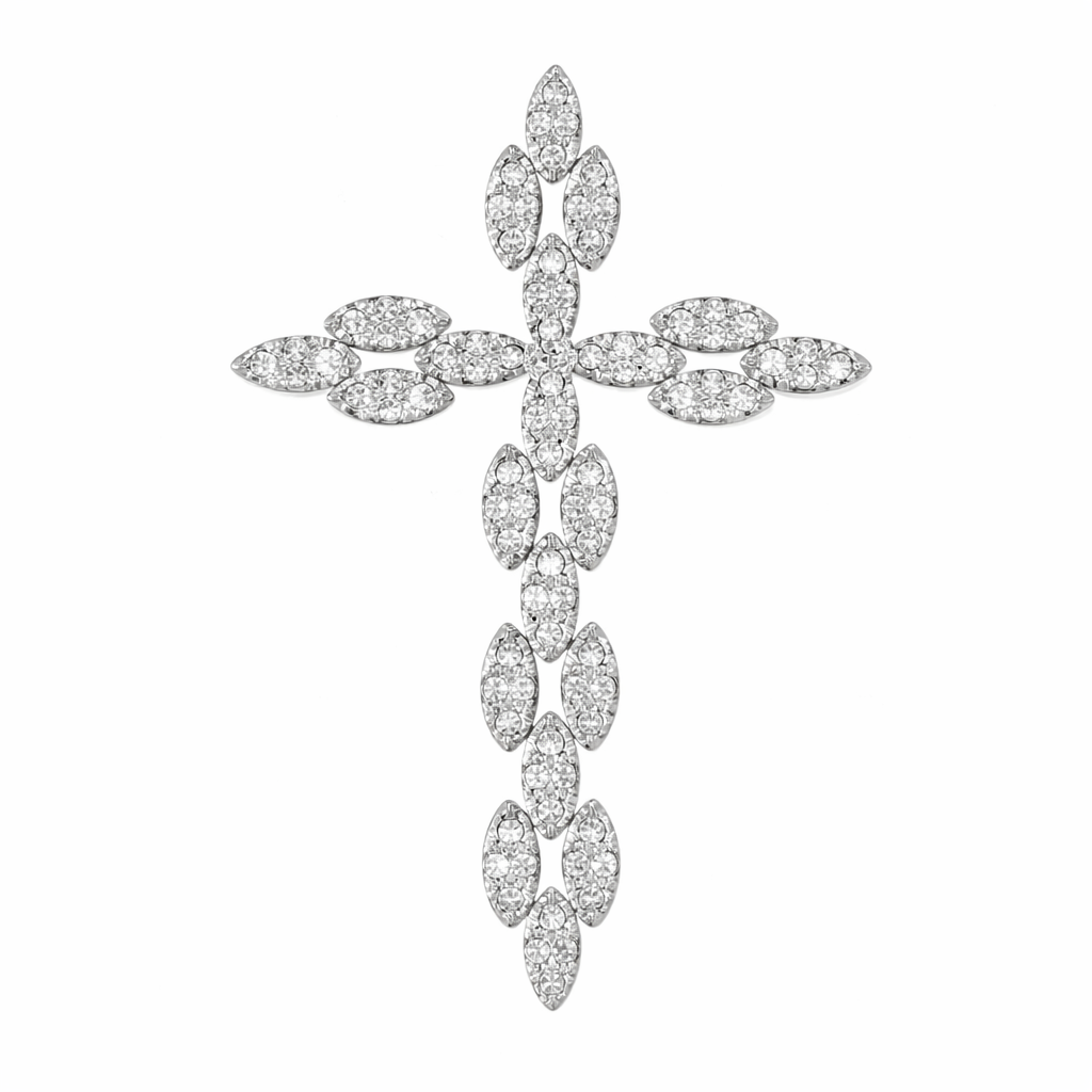 Ciondolo a croce - Oro bianco 18 carati - Diamanti naturali