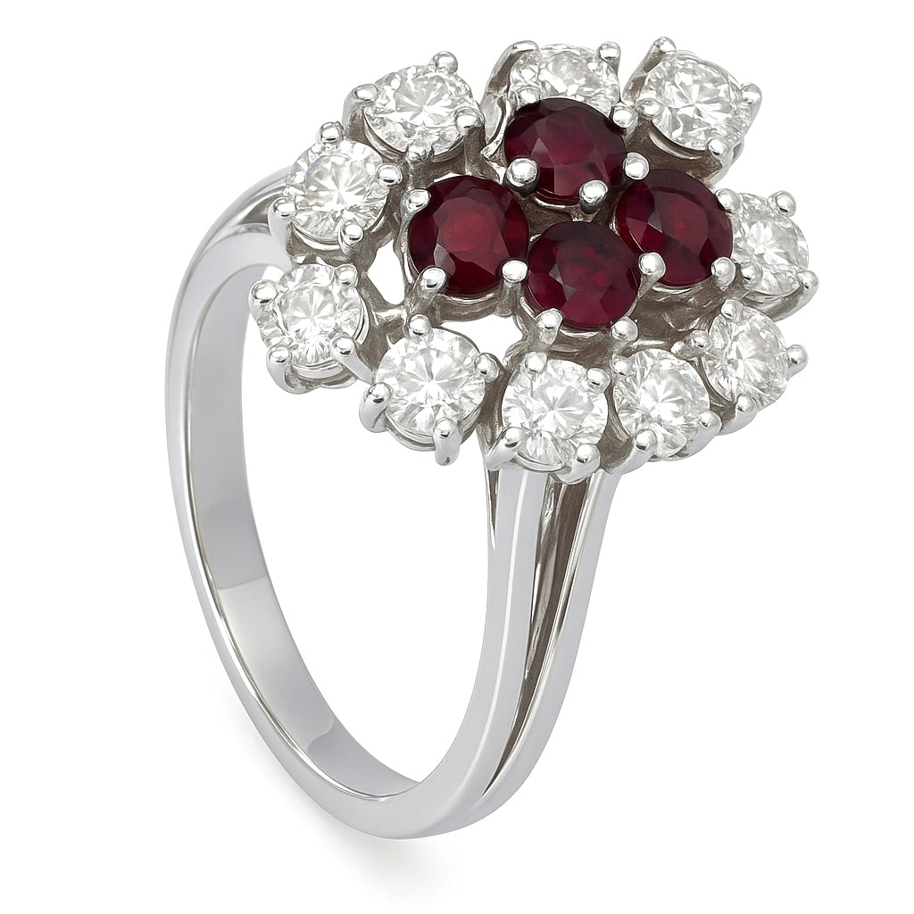 Anello - 18 carati Oro bianco - 1.46ct. tw. Rubino - Diamante