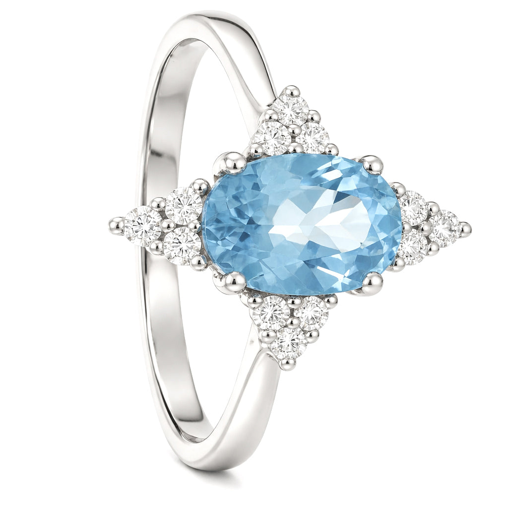 Anello - 18 carati Oro bianco Acquamarina - Diamante