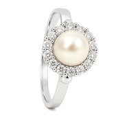 Anello - 18 carati Oro bianco - 0.14ct. tw. Diamante (Naturale) - Perla