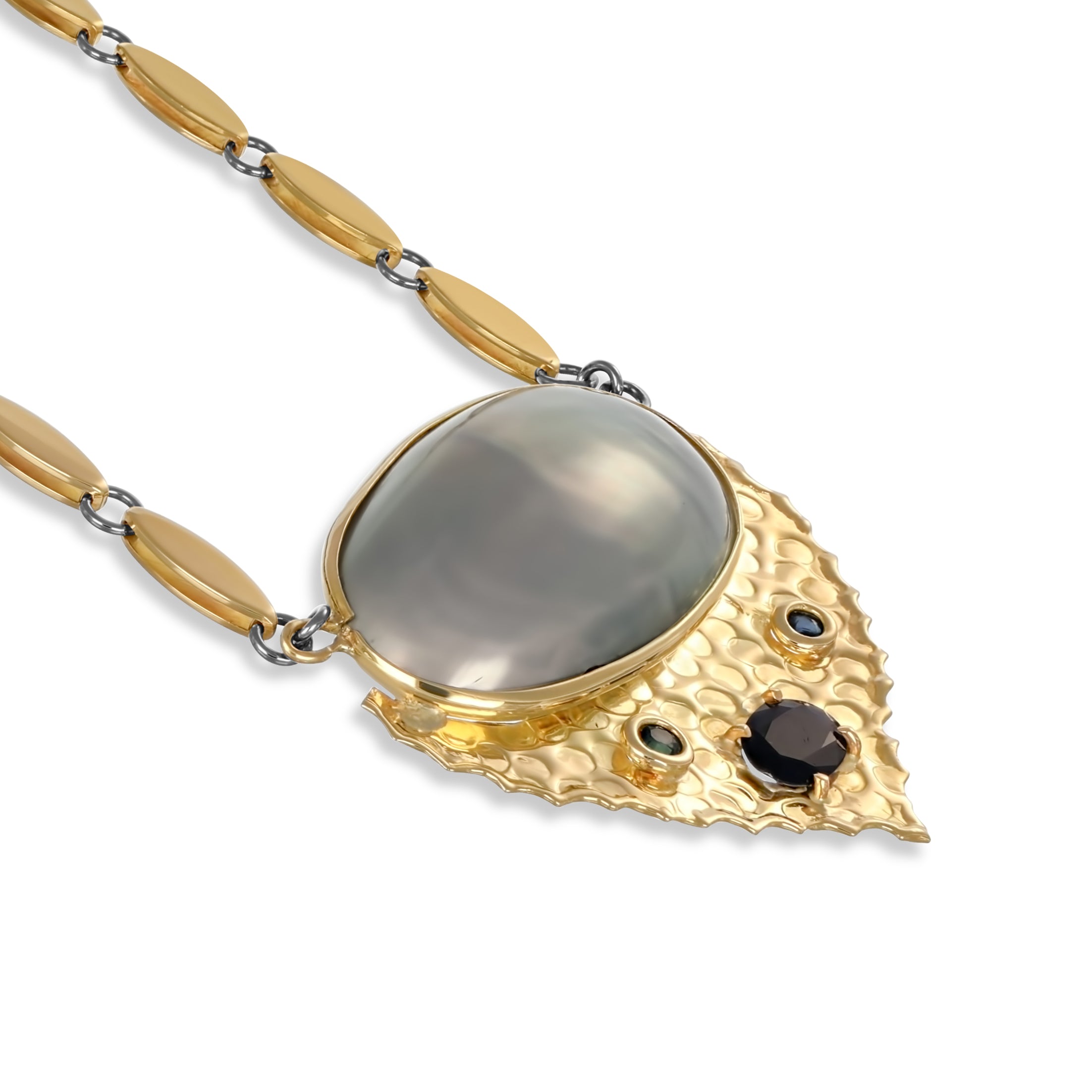 Collana con ciondolo - 18 carati Oro bianco, Oro giallo - 0.87ct. tw. Zaffiro - Perla