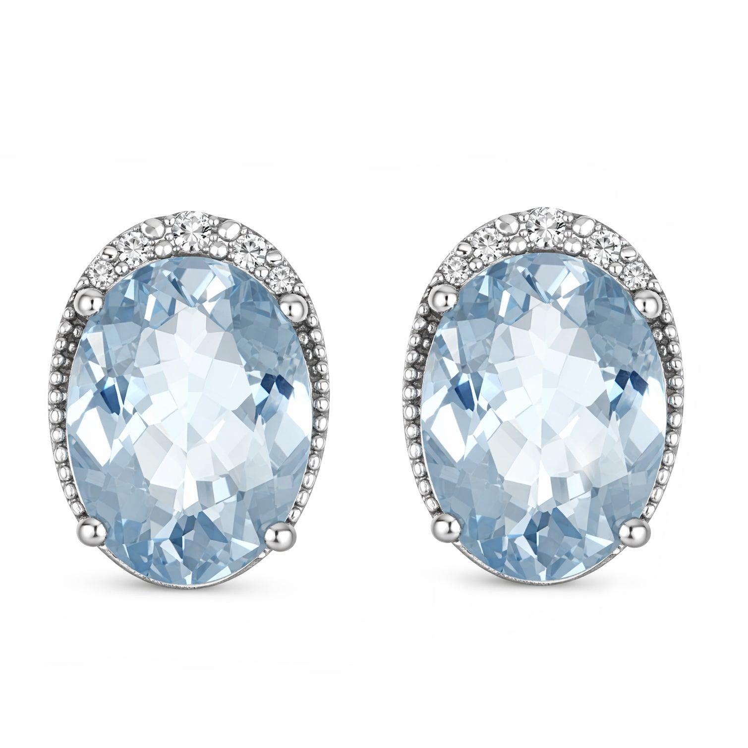 Orecchini - 18 carati Oro bianco Acquamarina - Diamante