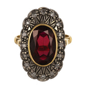 Anello in Oro giallo 14 carati e Argento 800 - Granato  Diamanti