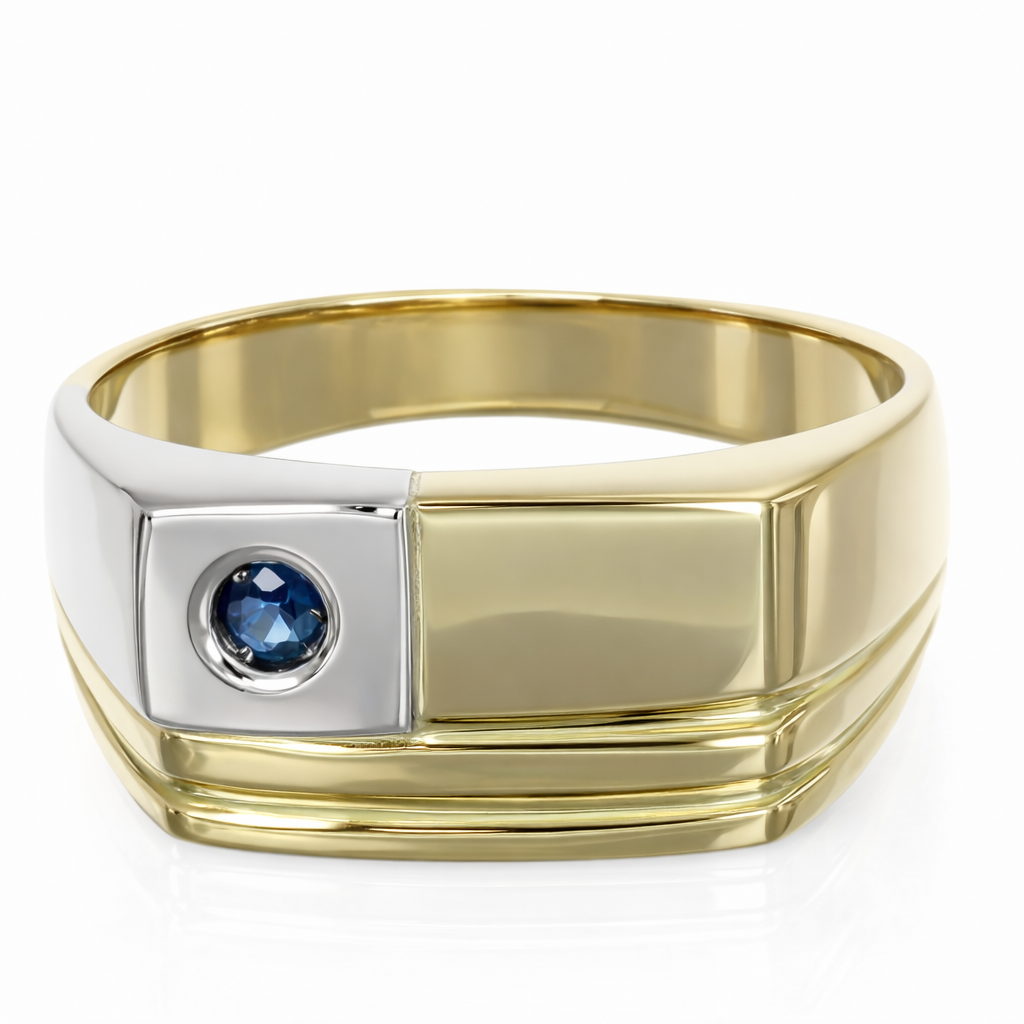 Anello - 18 carati Oro giallo, Oro bianco - 0.04ct. tw. Zaffiro