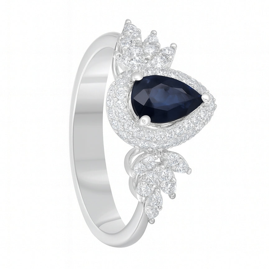 Anello - 18 carati Oro bianco - 1.47ct. tw. Zaffiro - Diamante