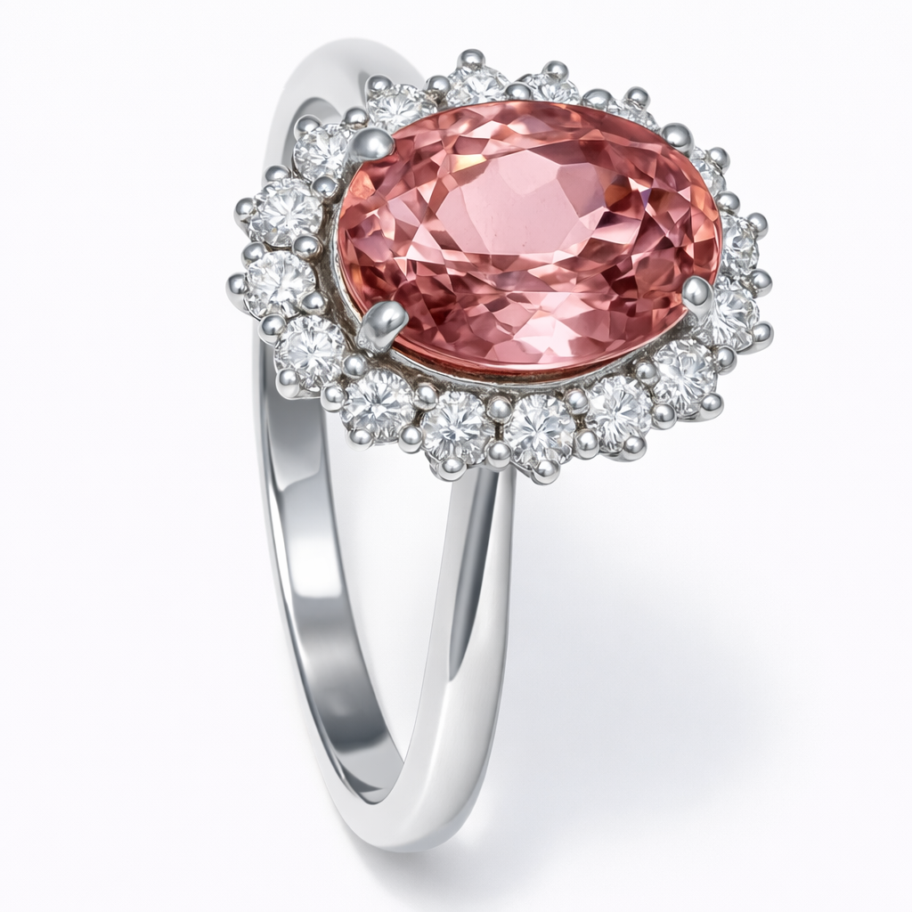 Anello - 18 carati Oro bianco - 2.89ct. tw. Tormalina - Diamante