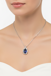 Collana con ciondolo - 18 carati Oro bianco - 0.52ct. tw. Zaffiro - Diamante