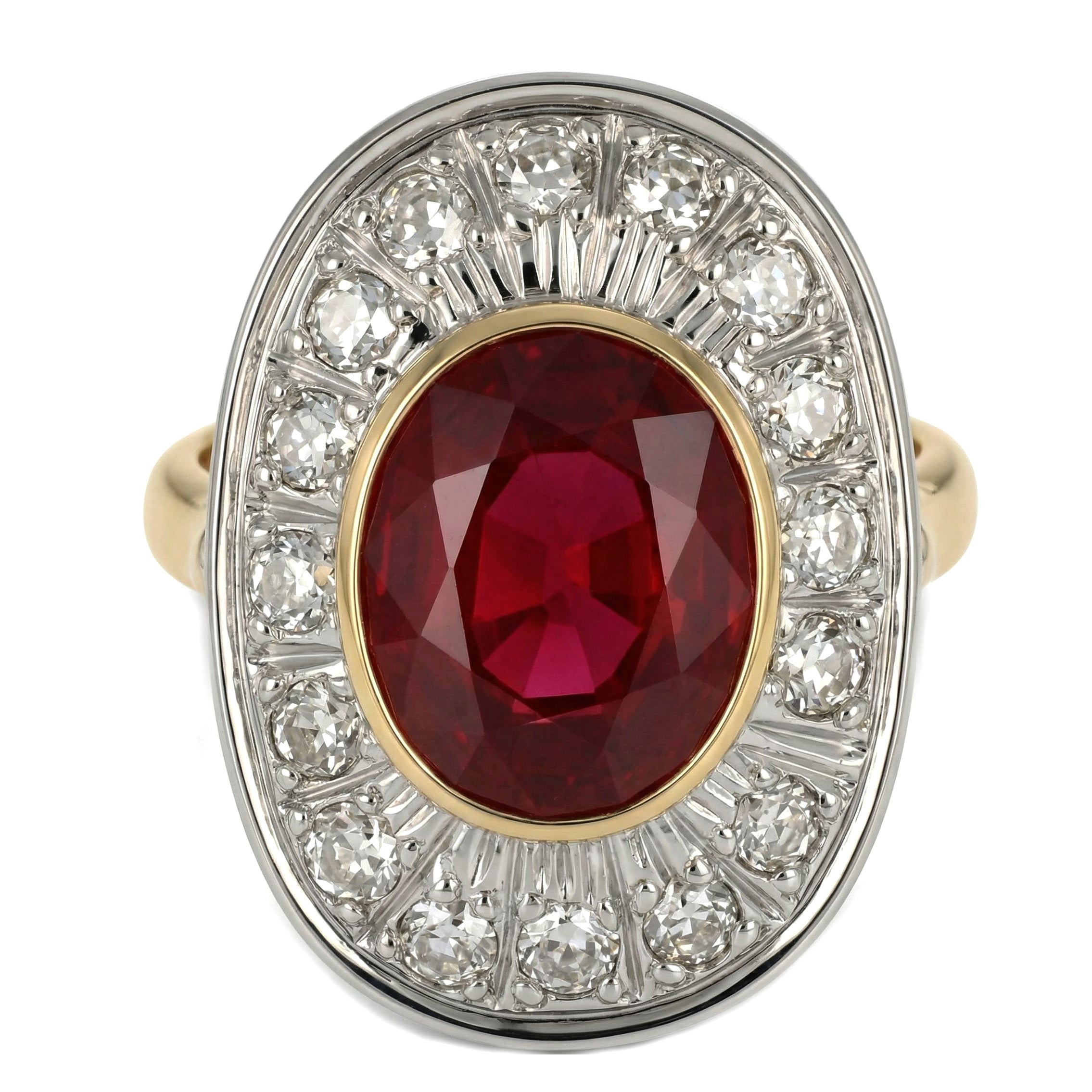 14 carati Oro giallo, Argento 925 - Anello - Rubino- Diamanti