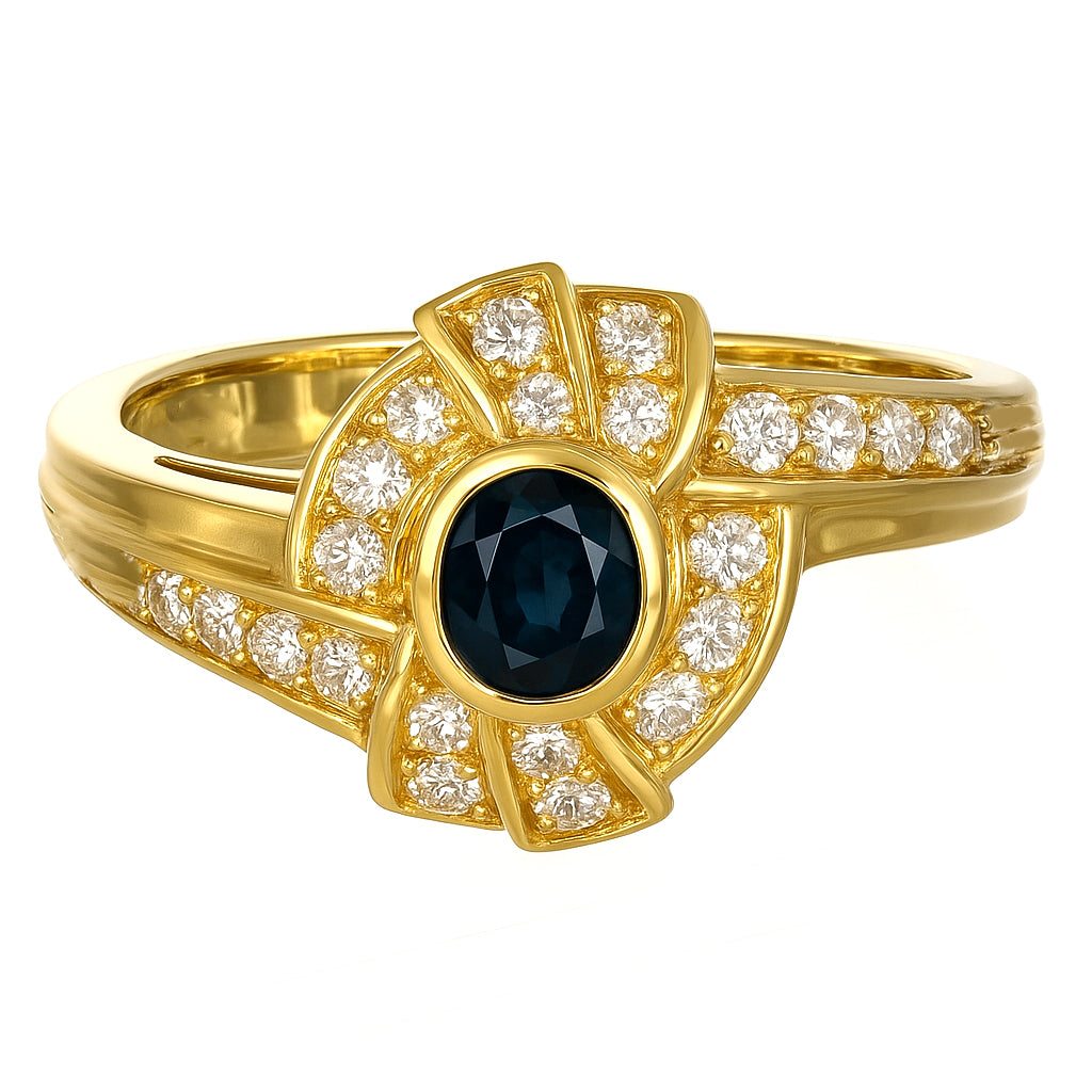 Anello - 18 carati Oro giallo - 0.82ct. tw. Zaffiro - Diamante