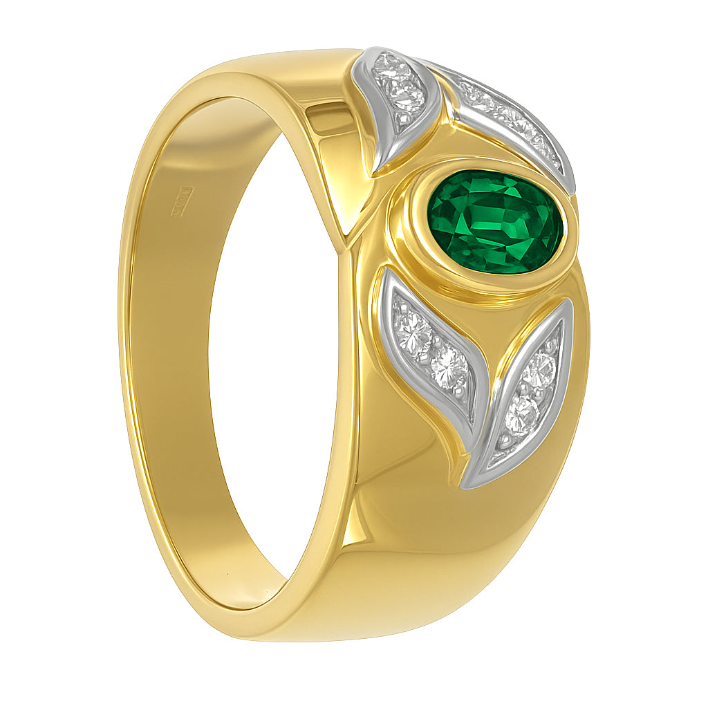 Anello - 18 carati Oro bianco, Oro giallo - 0.42ct. tw. Smeraldo - Diamante