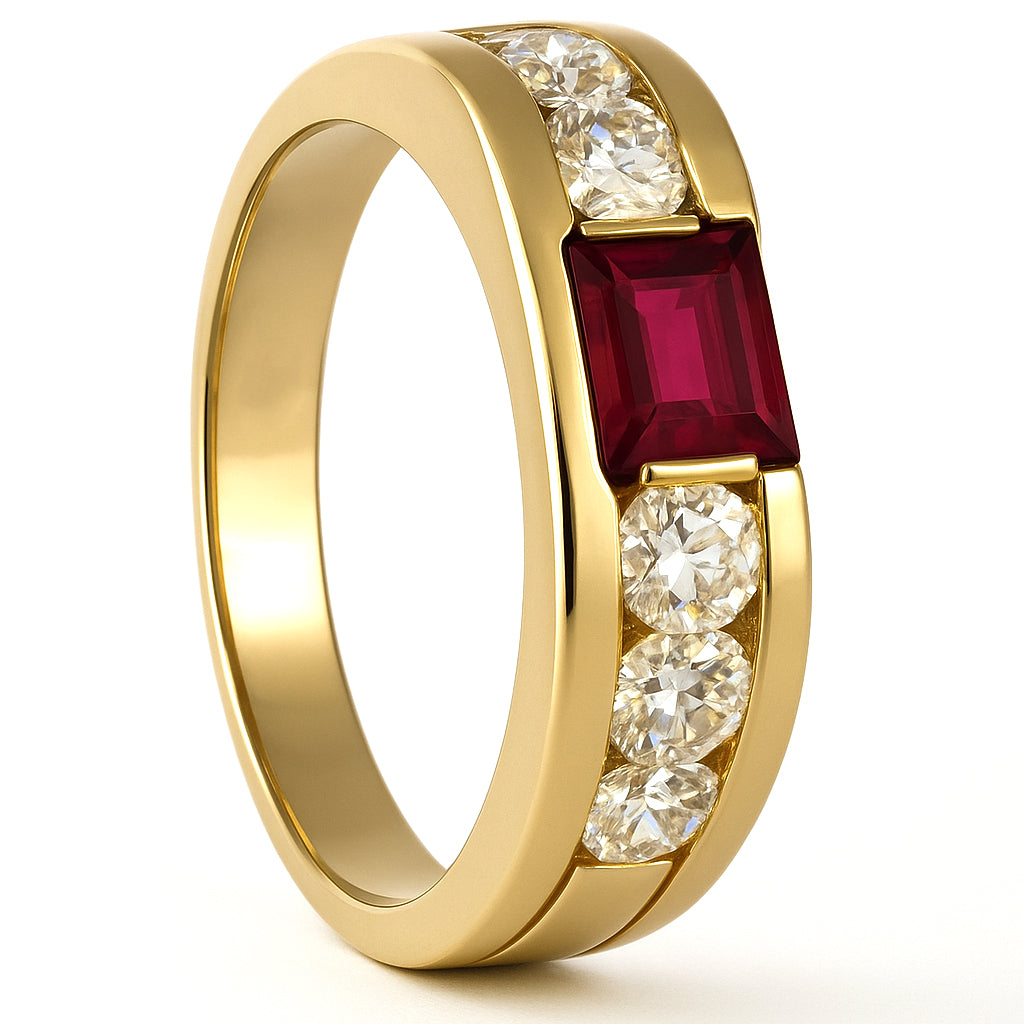 Anello - 18 carati Oro giallo - 0.72ct. tw. Rubino - Diamante