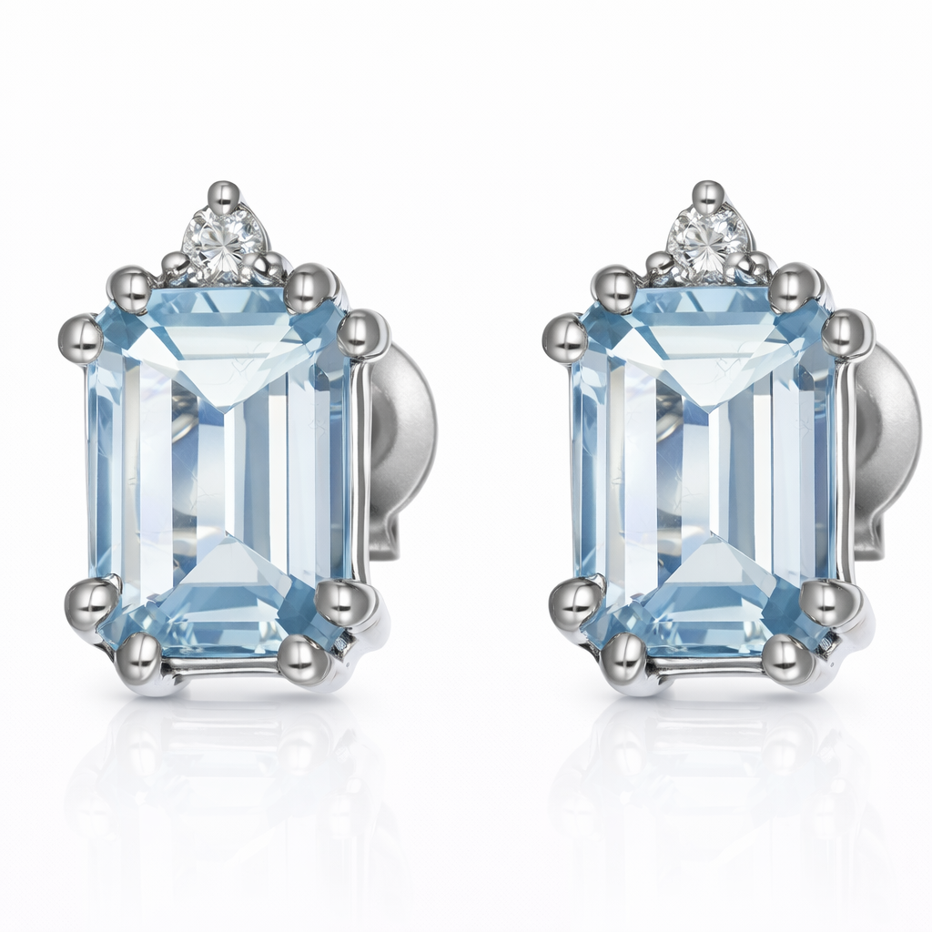 Orecchini - 18 carati Oro bianco - 1.64ct. tw. Acquamarina - Diamante