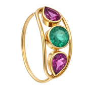 Anello - 18 carati Oro giallo - 1.00ct. tw. Smeraldo - Rubino