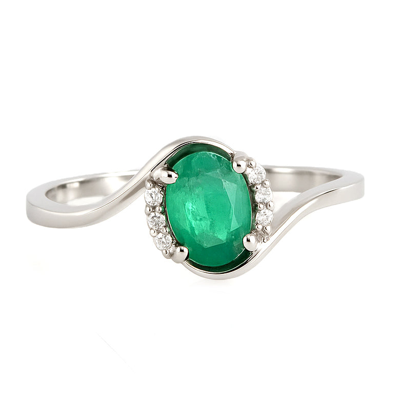 Anello - 18 carati Oro bianco - 0.88ct. tw. Smeraldo - Diamante