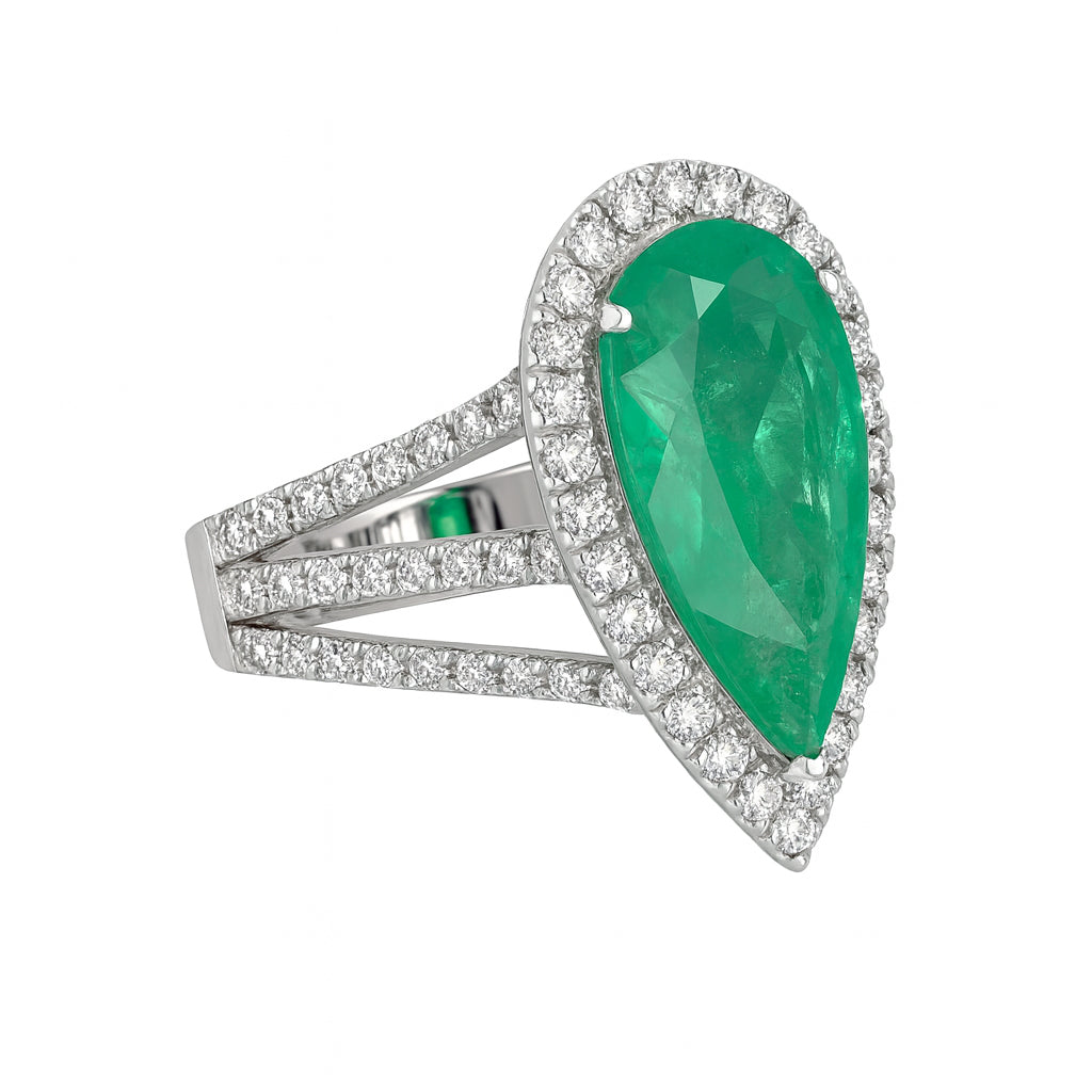 Anello - 18 carati Oro bianco - 5.20ct. tw. Smeraldo - Diamante