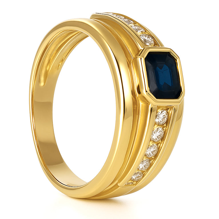 Anello - 18 carati Oro giallo - 0.61ct. tw. Zaffiro - Diamante