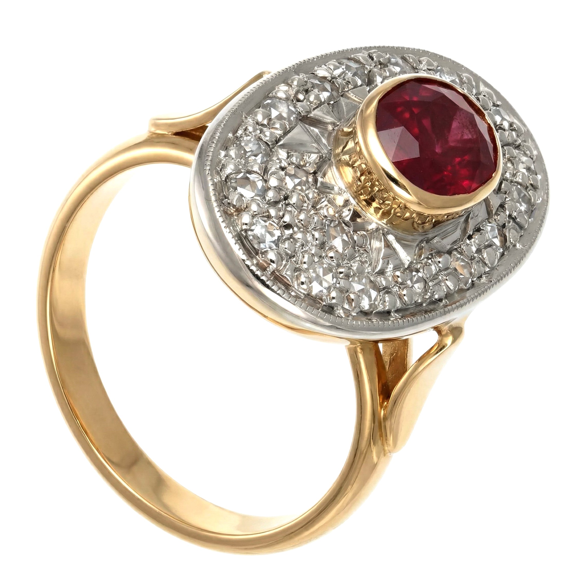 14 carati Oro giallo, Argento 925 - Anello - Rubino- Diamanti