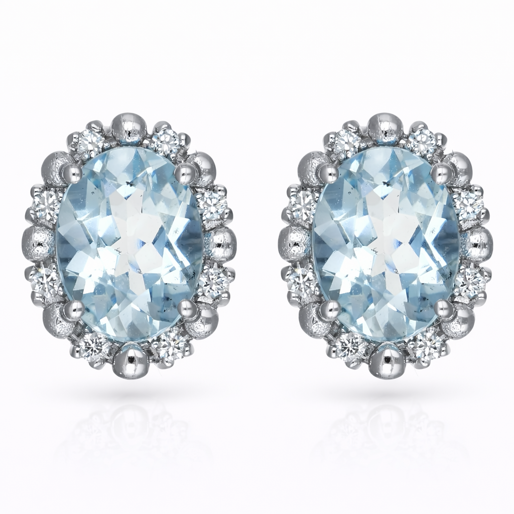 Orecchini - 18 carati Oro bianco - 2.45ct. tw. Acquamarina - Diamante