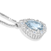 Collana con ciondolo - 18 carati Oro bianco - 0.66ct. tw. Acquamarina - Diamante