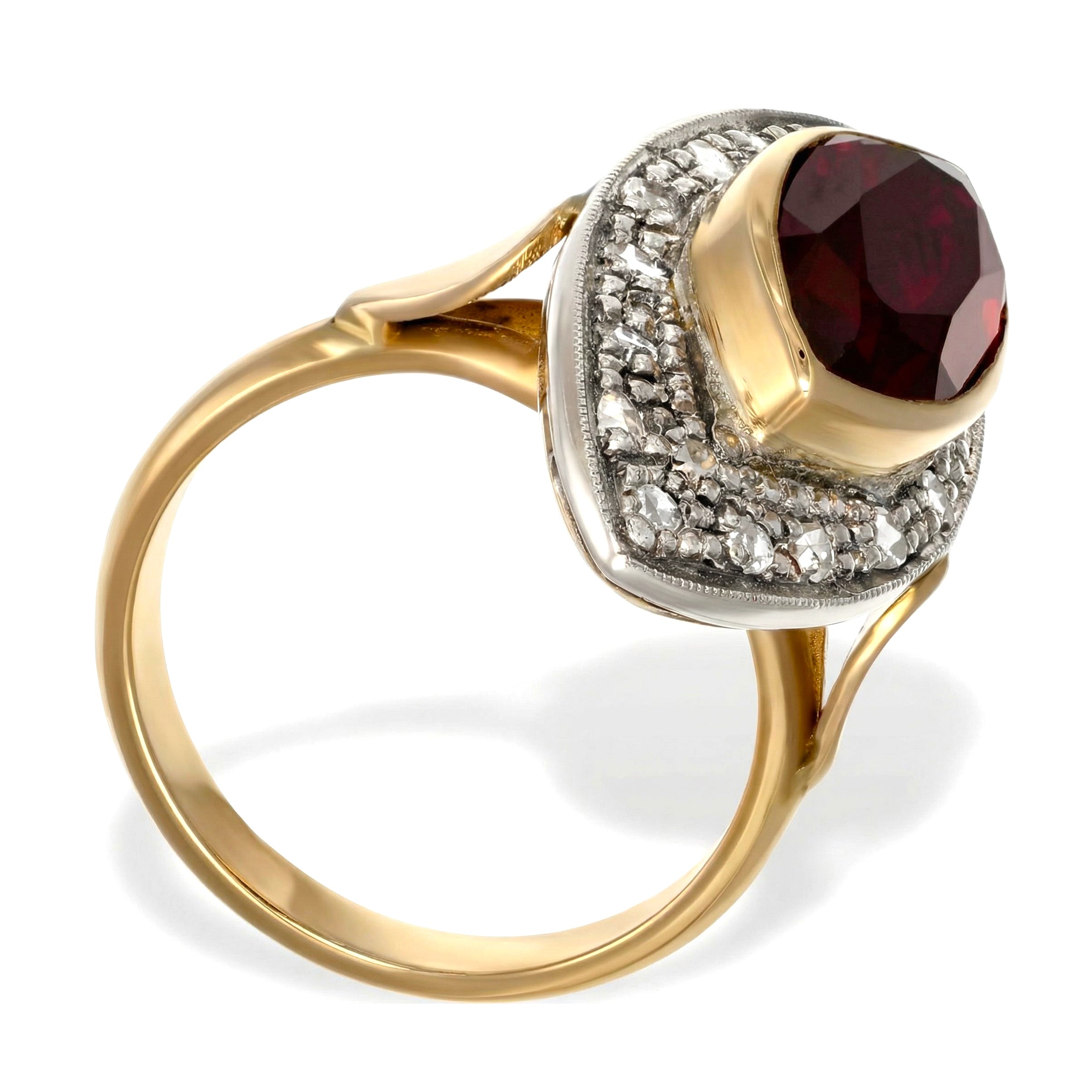 14 carati Oro giallo, Argento 925 - Anello - Rubino- Diamanti