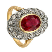 14 carati Oro giallo, Argento 925 - Anello - Rubino- Diamanti