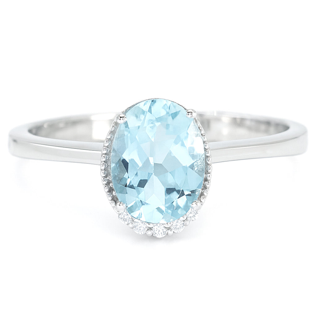 Anello - 18 carati Oro bianco - 0.04ct. tw. Diamante (Naturale) - Acquamarina