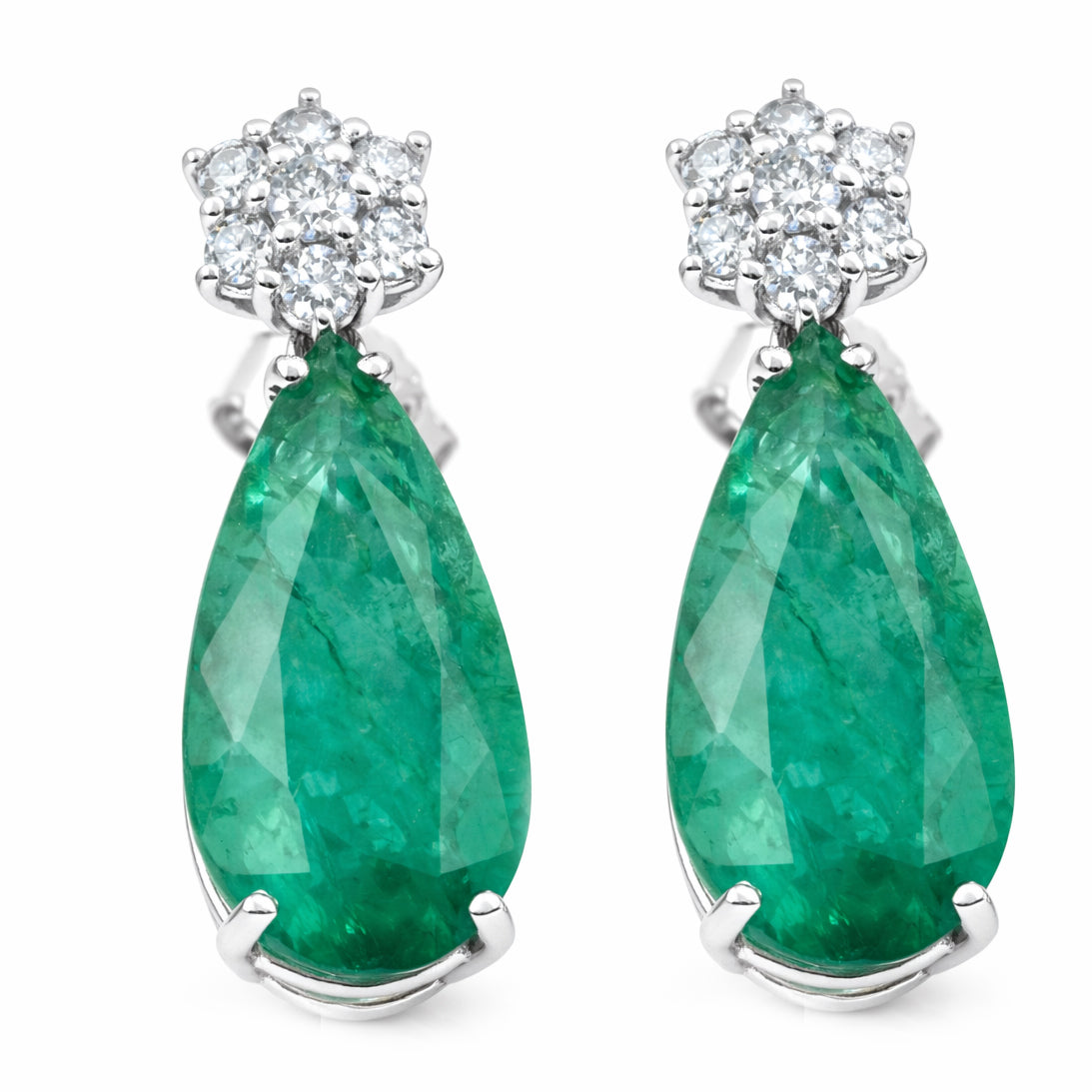 Orecchini - 18 carati Oro bianco - 6.40ct. tw. Smeraldo - Diamante