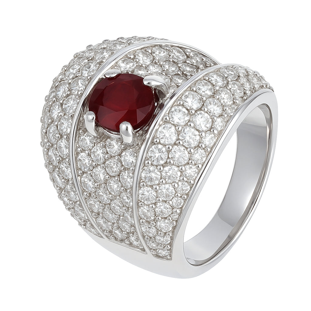 Anello - 18 carati Oro bianco - 2.55ct. tw. Diamante (Naturale) - Rubino